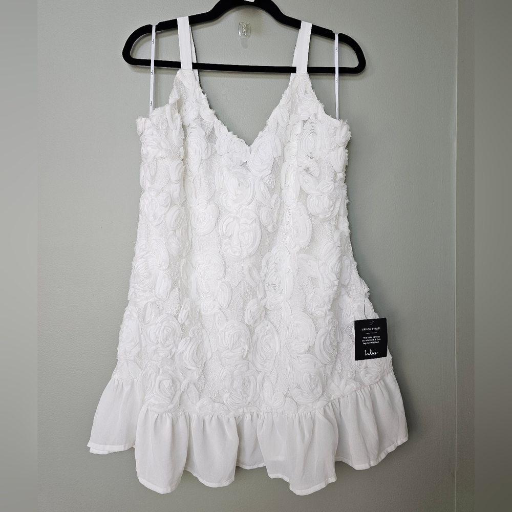 Lulus Aesthetic Delight White Sleeveless Rosette Embroidered Shift Mini Dress XL - Picture 8 of 11